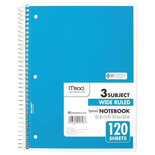 Mead subject spiral notebook - subject,